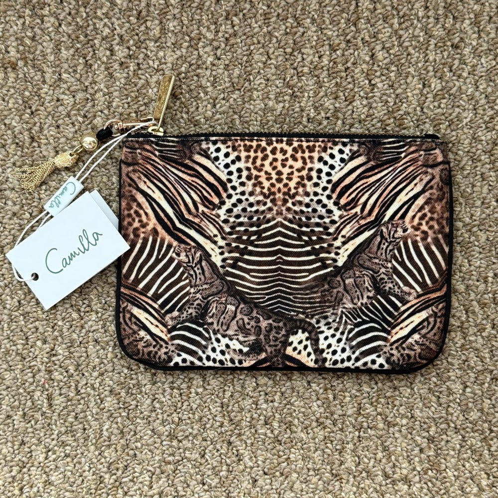Camilla Multicolor Animal Print Clutch - Tan, Black, Brown, Cream